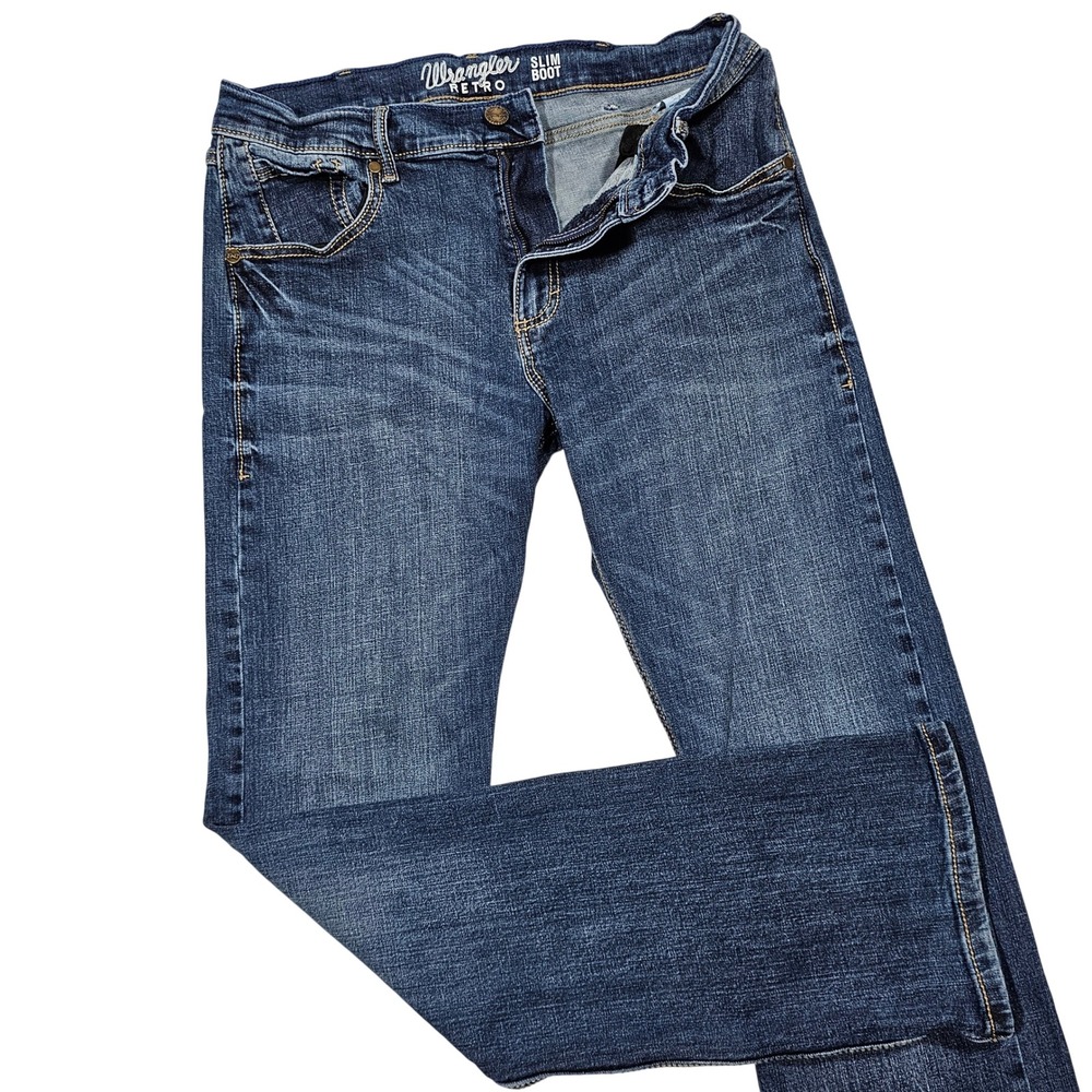 Wrangler Retro Slim Boot Jeans Mens 33x33 Blue Medium Wash Western Cowboy Rodeo